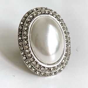 Pearl gem old money oversized cocktail ring prom wedding bridal flapper 1920s
